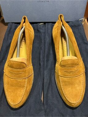 Zelli Italia Spaniel Suede Handcrafted Luxury Loafer Men’s Shoes Cognac Sz 12 M